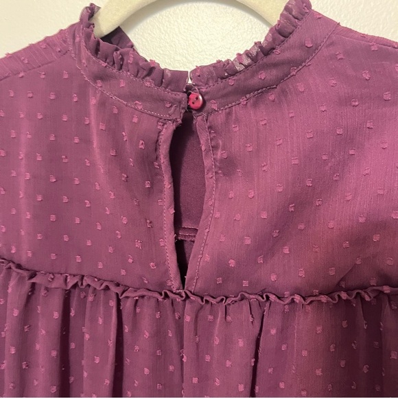 Japna Large Plum Dark Purple Long Sleeve Mini Dress Swiss Dot Mockneck Keyhole - Picture 8 of 9